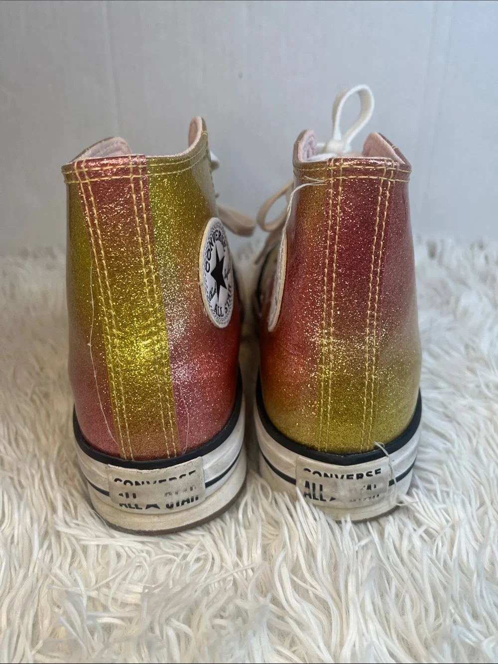 Converse Kids High Top Sneakers in Gold and Pink